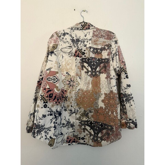 Cato Abstract Floral 22/24W Plus Size White Cotton Button Up Bohemian Jacket - Picture 4 of 6